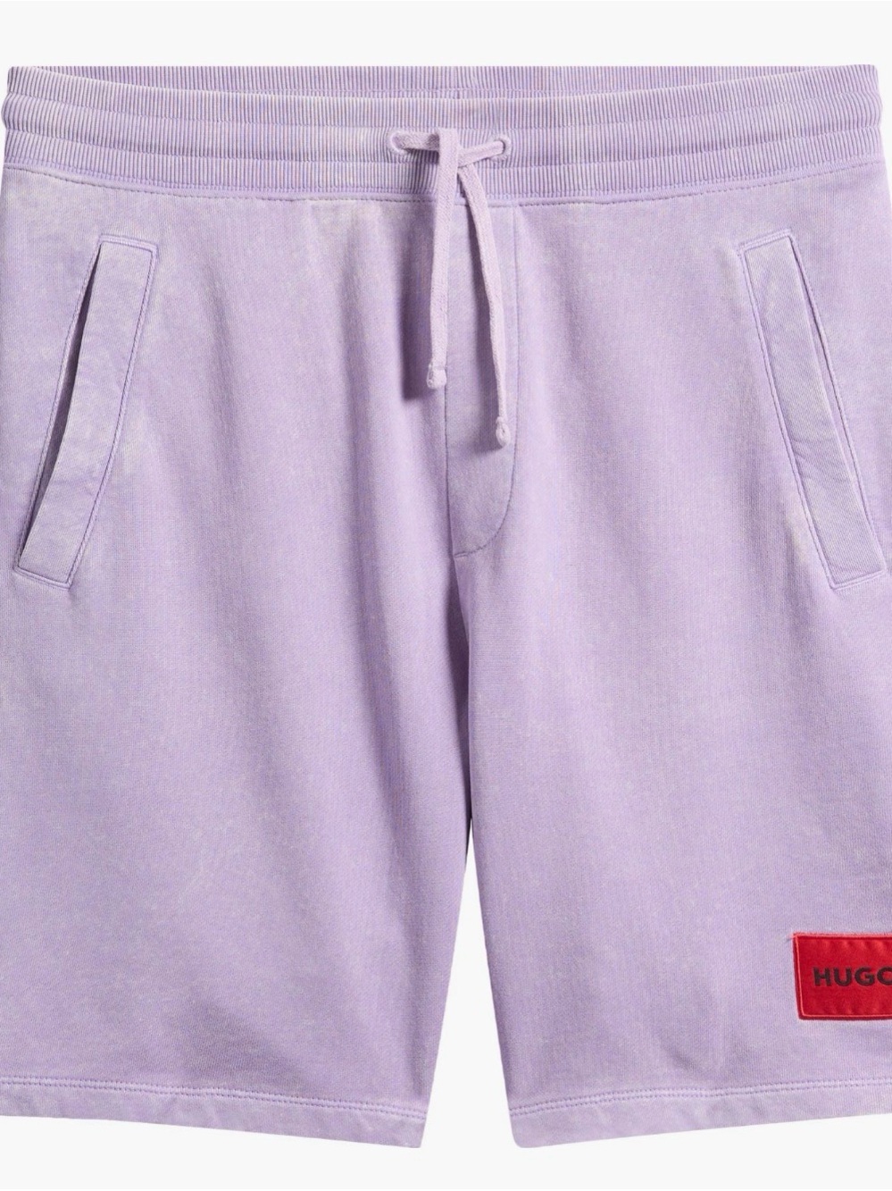 Hugo Boss Lavender Drawstring Athletic Shorts with Red Logo Patch - Men’s Large